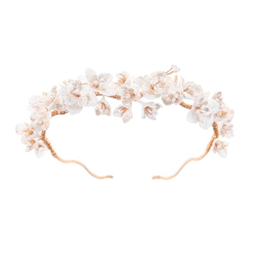 SELFCLOUD Handmade Resin Clay Flower Bridal Headband Gold Wedding Headpiece