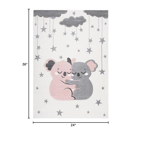 SAFAVIEH Carousel Kids Collection Accent Rug - 2' x 3', Ivory & Pink, Koala Design, Non-Shedding & Easy Care, Ideal for High Traffic Areas for Boys & Girls in Playroom, Nursery, Bedroom (CRK195A)