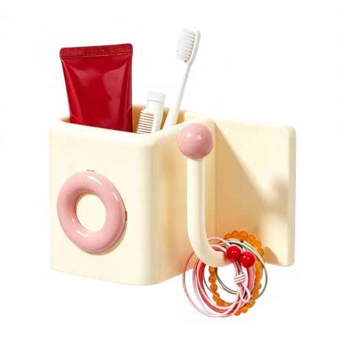 Cream Pink No Drill Toothbrush Holder - Wall Mount Bathroom Organizer