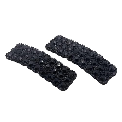Black Rhinestone Snap Hair Clips 2Pcs Korean Rectangular Hair Barrettes