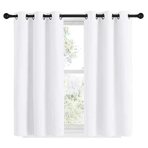 NICETOWN 34" x 48" Pure White Curtains - 50% Sunlight Blocking, Grommet Top Drapes (2 Panels)