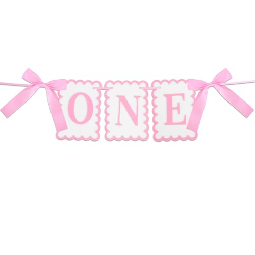 Pink Bow First Birthday High Chair Banner for Girls - Coquette Design