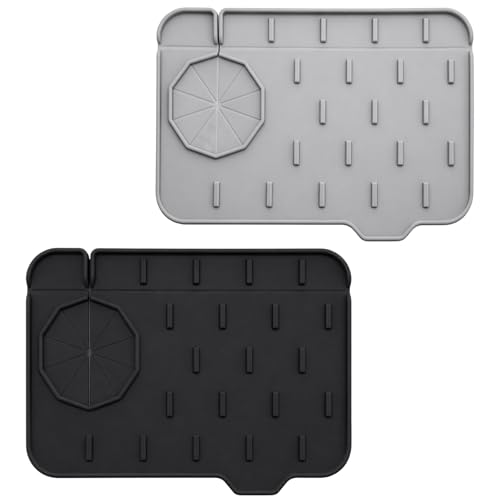 Silicone Kitchen Sink Faucet Mat - 2 Pack Splash Guard & Drain Tray