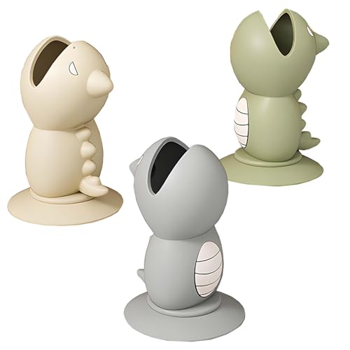 Mini Dinosaur Toothbrush Holder with Suction Cup & Travel Covers - Silicone Bathroom Organizer for Kids & Adults