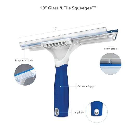 Unger 10” Glass & Tile Squeegee - 2-in-1 Bathroom Cleaner