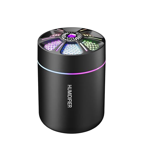 HKTOPCNE Black 180ml Portable USB Humidifier with Colorful Night Light, Auto Shut-Off, Quiet Mist for Home Car Office Travel