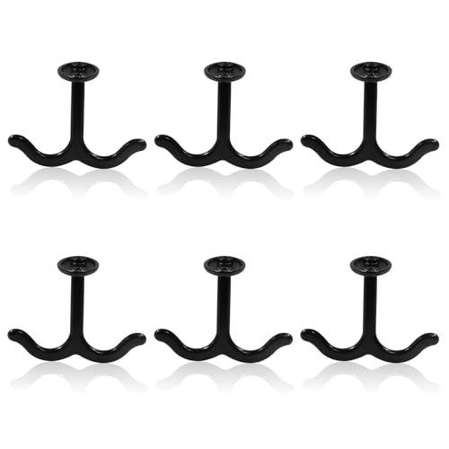 Moicstiy Black Zinc Alloy Double Prong Ceiling Hooks - 6 Piece Set