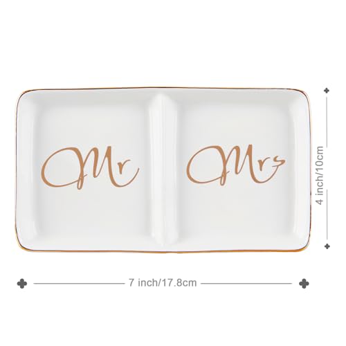 Mr. & Mrs. Ceramic Ring Dish - Engagement Gift for Couples, Wedding Ring Tray