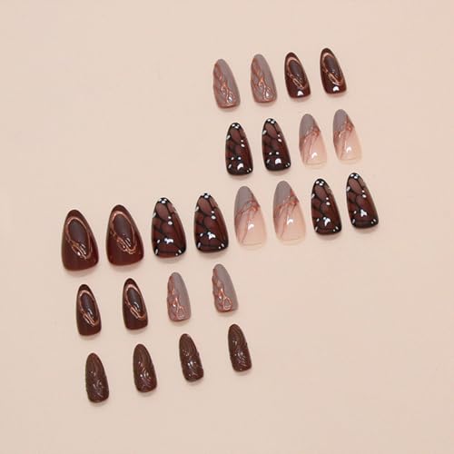 Fall Medium Almond Press on Nails with Butterfly Designs - 24 Pcs