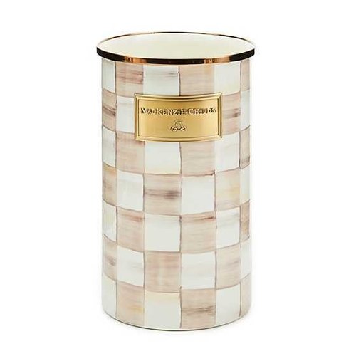MACKENZIE-CHILDS Enamel Utensil Holder, Kitchen Utensil Holder for Countertop, Brown-and-White Mocha Check