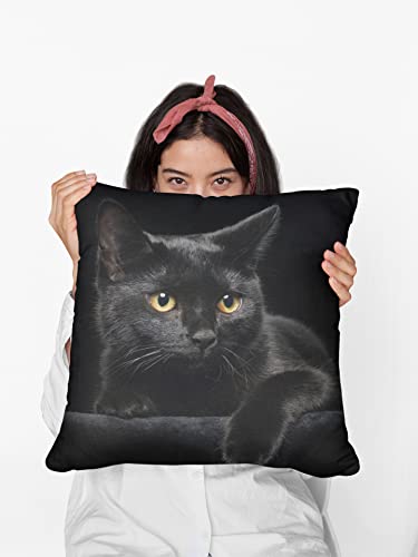 Black Cat Decorative Throw Pillow Cover - 18x18 Inch Soft Plush Case