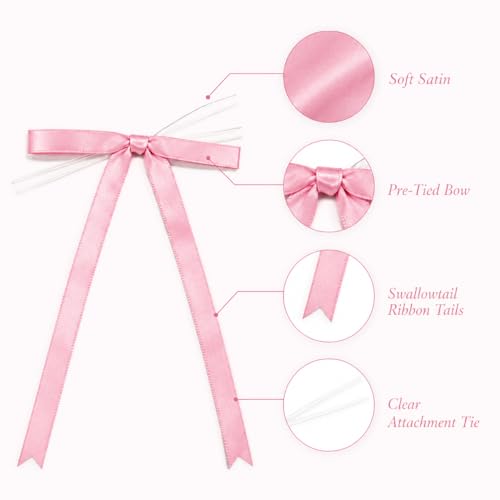 10 Pack Pink Bow Cake Decorations - Pre-Tied Satin Ribbon Bows