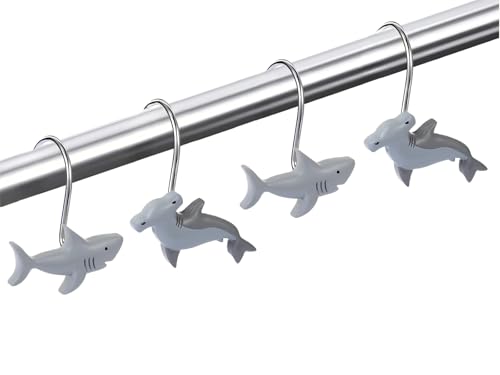 Shark Shower Curtain Hooks - Set of 12 Cute Bathroom Hangers