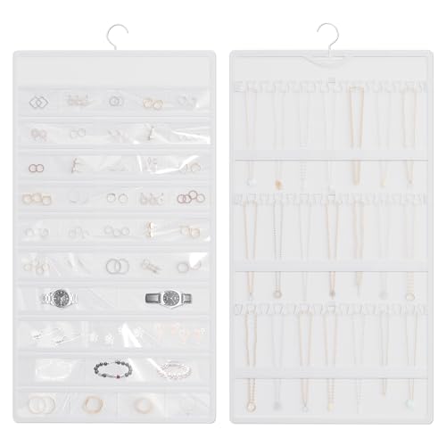 Bosuelife Double-Sided Hanging Jewelry Organizer - White Closet Holder