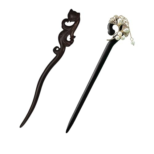 Chinese Wooden Hair Sticks 2-Pack - Hanfu Hair Accessories for Buns