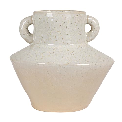 Bloomingville Round Stoneware Vase with Reactive Glaze Finish and Vertical Handles, Light Grey