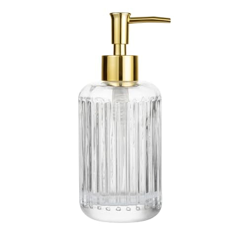 UHEY HOME Clear Glass Liquid Soap Dispenser 11.8oz Refillable Bathroom & Kitchen