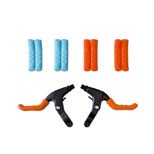 2 Pairs Silicone Brake Lever Covers for Bikes - Anti-Slip Handle Sleeves, Fits Mountain & Road Bicycles (Blue & Orange)