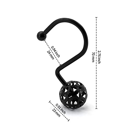 MitoVilla Black Metal Shower Curtain Hooks - Rust-Proof Rings for Easy Installation