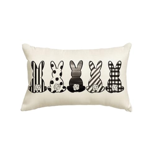 Easter Rabbits Throw Pillow Cover - 12x20 Inch Black & White Decoration