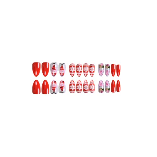 SWEKKE Christmas Short Almond Press on Nails Glossy Winter False Nails