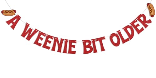 Red Glitter Weenie Bit Older Banner - Hot Dog Birthday Decor