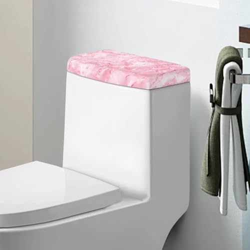 Pink Marble Print Toilet Tank Lid Cover - Stretchy Universal Protector
