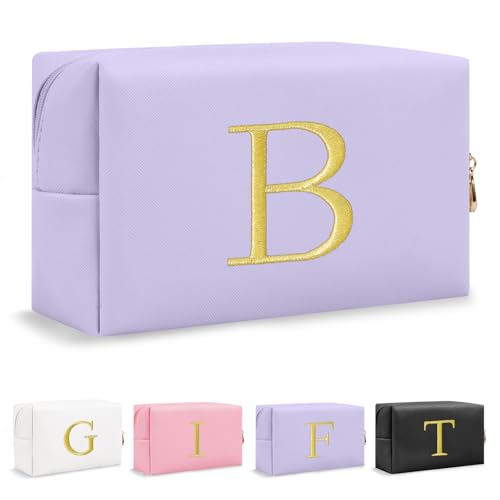 Personalized Initial Makeup Bag Purple Letter Cosmetic Pouch