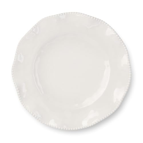 Perlette Off-White Beaded 12-Piece Dinnerware Set – Includes 4 Dinner Plates, 4 Salad Plates, 4 Bowls (7.5" x 2", 22 oz) – Elegant Unbreakable Melamine, Heavyweight, Perfect for Indoor/Outdoor Dining