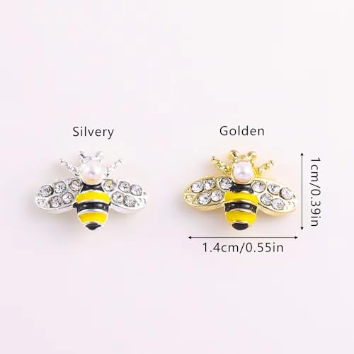 COOSLIM Gold Bee Nail Art Charms - 10Pcs 3D Alloy Rhinestone Crystal Jewels