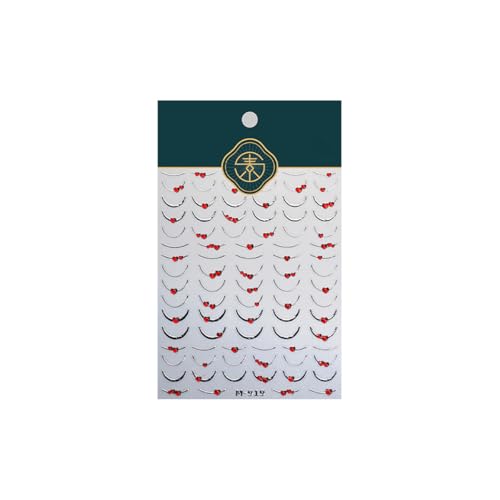 French Tip Nail Stickers with Heart Rhinestones DIY Manicure Decals