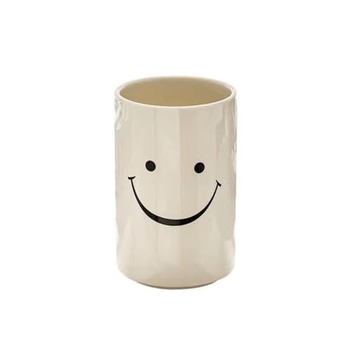 White Smiley Face Ceramic Toothbrush Cup - Creative Bathroom Accessory