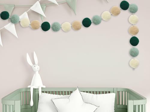 Boho Sage Green Felt Garland Set of 2 - Wall Decor for Nursery, Party & Holiday