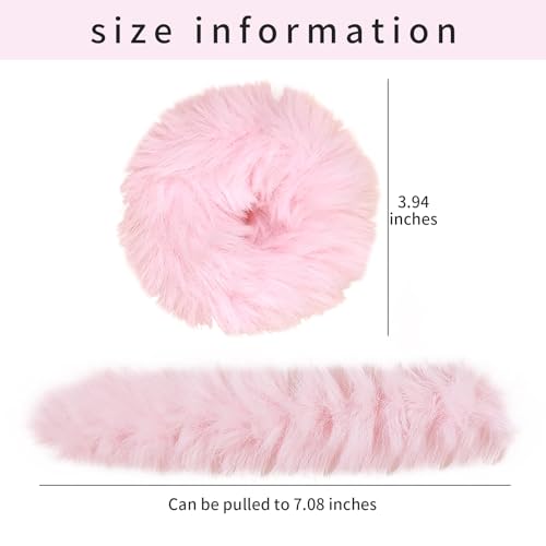 Light Pink Faux Fur Hair Scrunchies Set – Soft Fuzzy Hair Ties for Thick Hair (2 Pack)