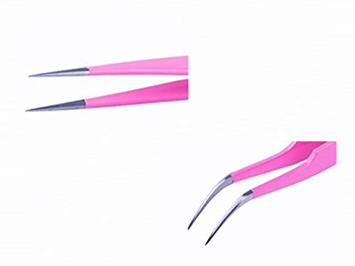 Aoshang Stainless Steel Eyelash Extension Tweezers - Straight and Curved 2-Piece Set