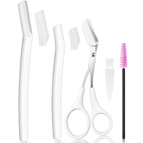 5-in-1 Eyebrow Trimming Kit with Razors, Scissors and Spoolie Brush - Milky White