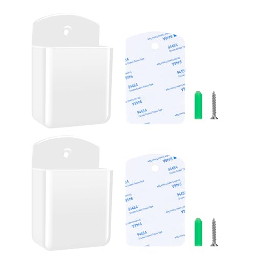 Wall Mount Remote Control Holder - Adhesive Storage Organizer, White (2 Pack)