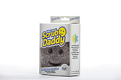 Scrub Daddy Style Dish Sponge, Smiley Face Sponges for Cleaning & Washing Up - Kitchen Non Scratch Scourers with FlexTexture Firm & Soft Scrubbing, Dishwashing Scrubber - Grey