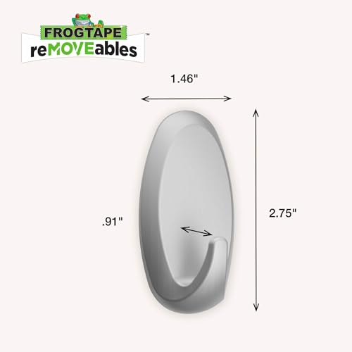 FrogTape reMOVEables Heavy Duty Wall Hooks, Brushed Nickel, 3 lb Capacity (2 Pack)