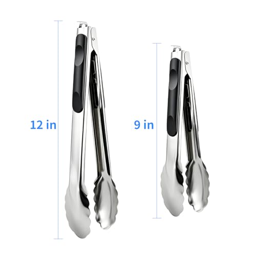 AskBed Stainless Steel Kitchen Tongs 9/12 Inch for Cooking BBQ & Salad