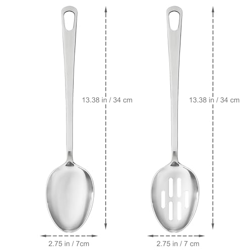 Abodpove Stainless Steel Cooking Spoon Set - 2pc Serving & Slotted Spoons