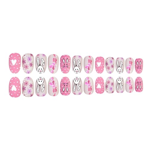 Easter Press on Nails Medium Almond Pink Matte Bunny Fake Nails