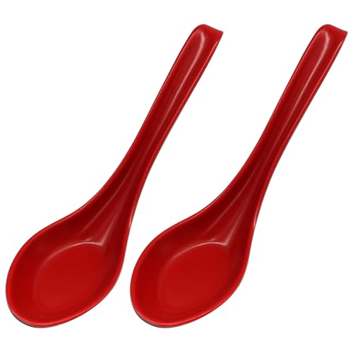 Moicstiy 2 Pcs Long Handle Soup Spoons for Asian Dishes - Black & Red