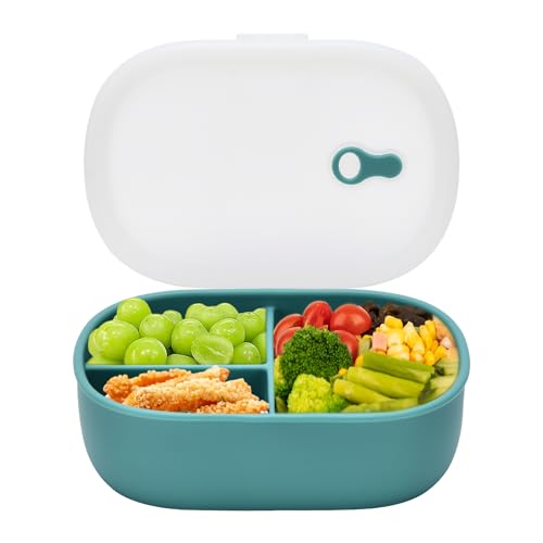 Leakproof Bento Box - 1 Pack Silicone Lunch Container with 3 Compartments