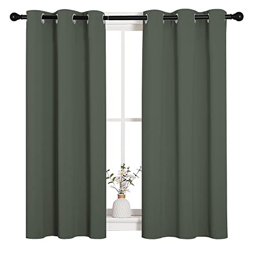 NICETOWN Dark Mallard Blackout Curtains - 34" x 45" Thermal Insulated Drapes | Noise Reducing Grommet Panels (2)