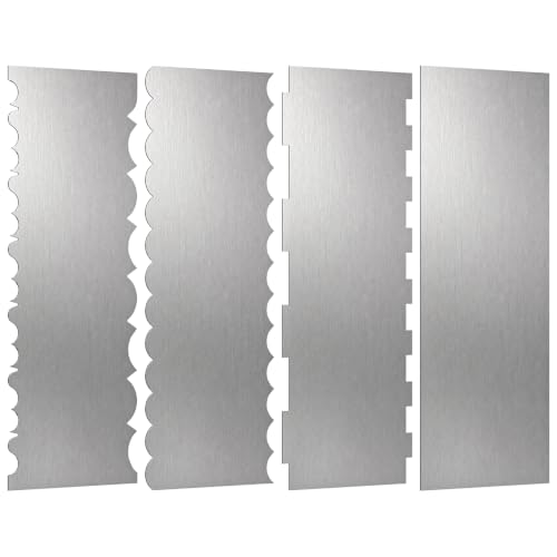 4 Pack Stainless Steel Cake Scrapers - Textured Icing Smoothers for Baking