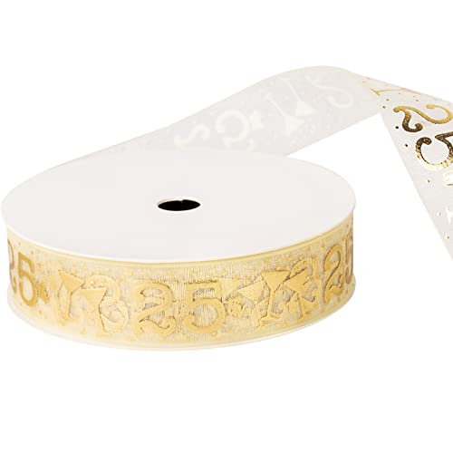 Holijolly Gold Sheer Gift Ribbon 25th Anniversary 3/4 Inch 10 Yards