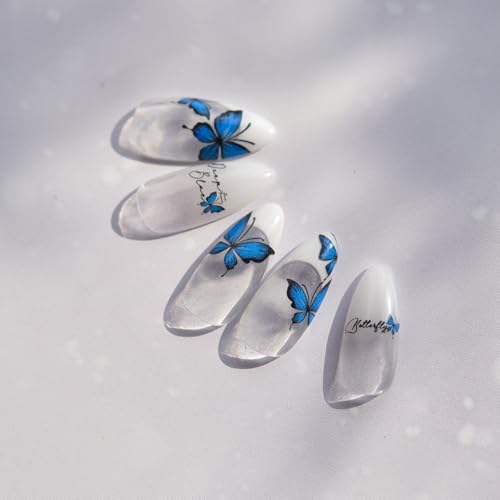 LIFOOST 5D Embossed Blue Butterfly Nail Stickers Glitter Decals DIY Manicure