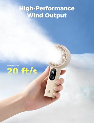 Aecooly Mighty Portable Handheld Fan, USB Rechargeable with Display - Beige