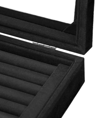 EONGOA 7-Slot Velvet Jewelry Organizer Box with Transparent Lid - Black